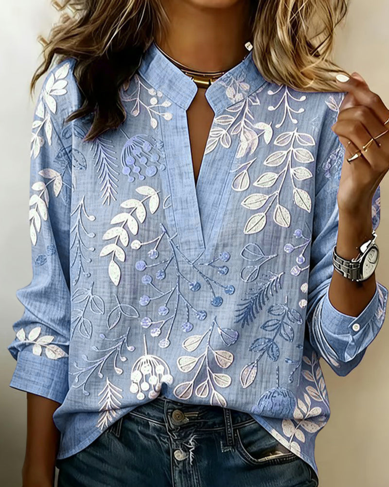 Womens Floral V Neck Blouse