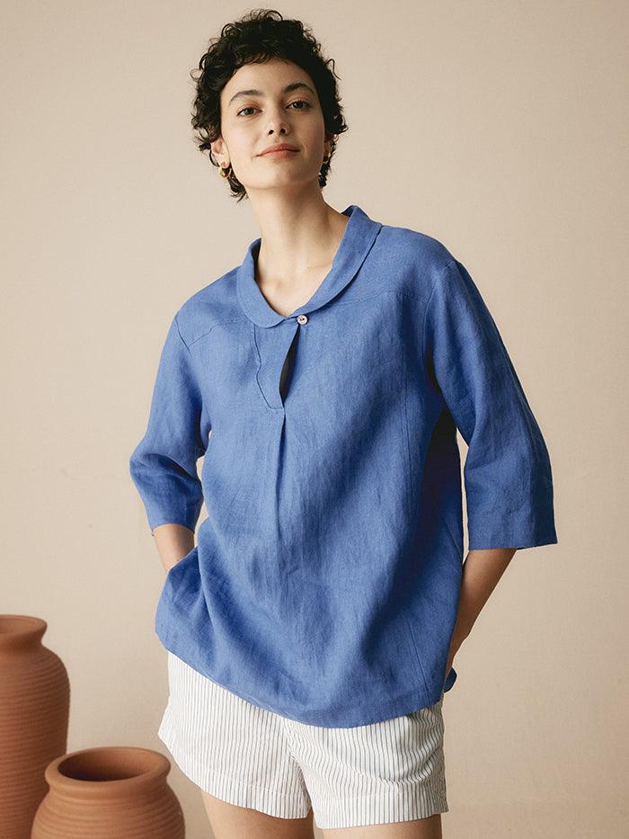 Womens Linen V Neck Top