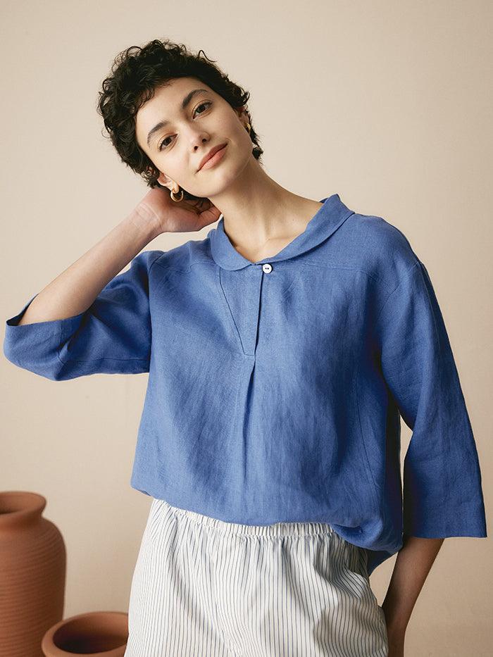 Womens Linen V Neck Top