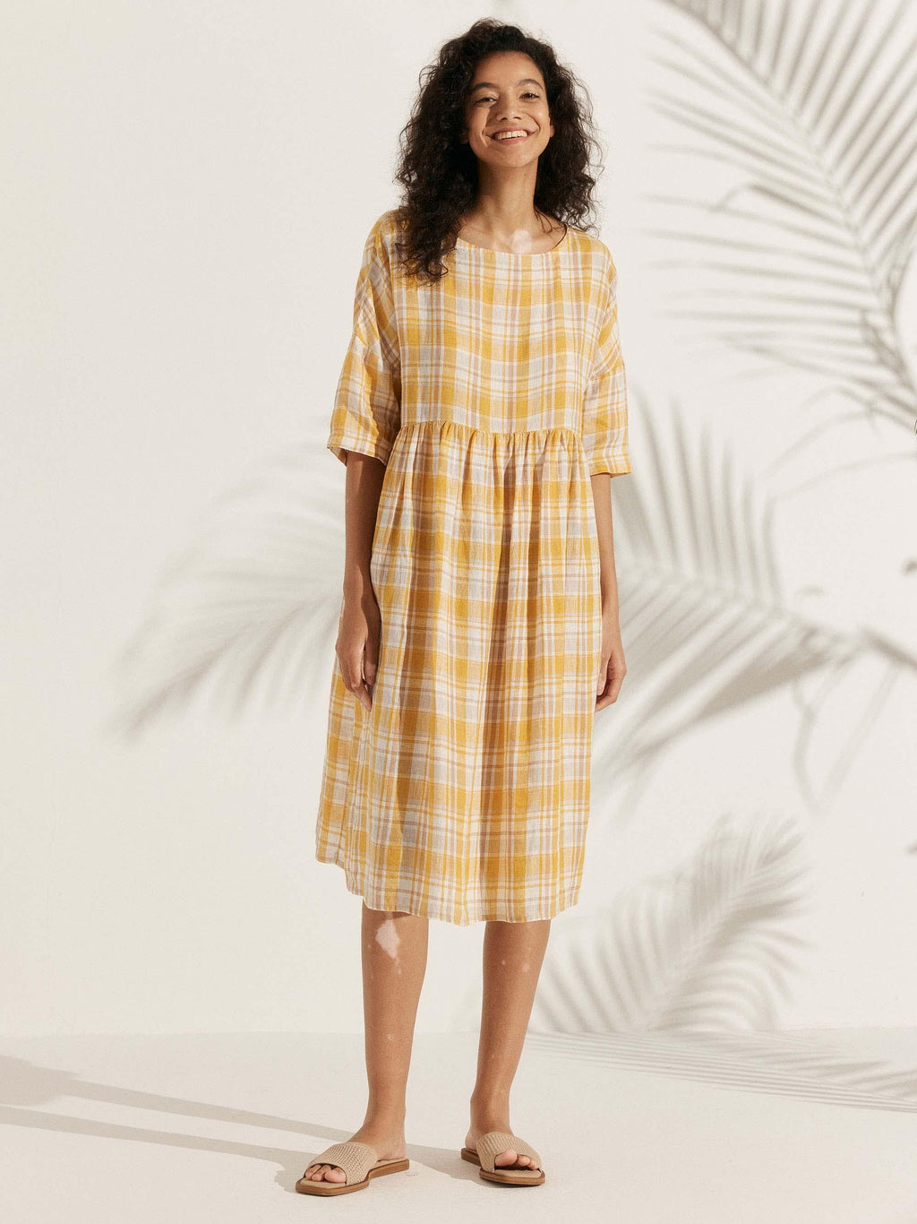 Womens Linen A Line Midi Dress