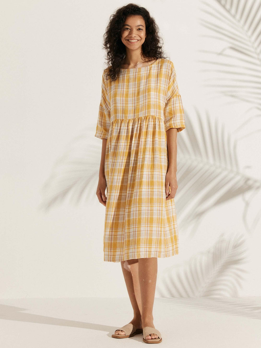 Womens Linen A Line Midi Dress
