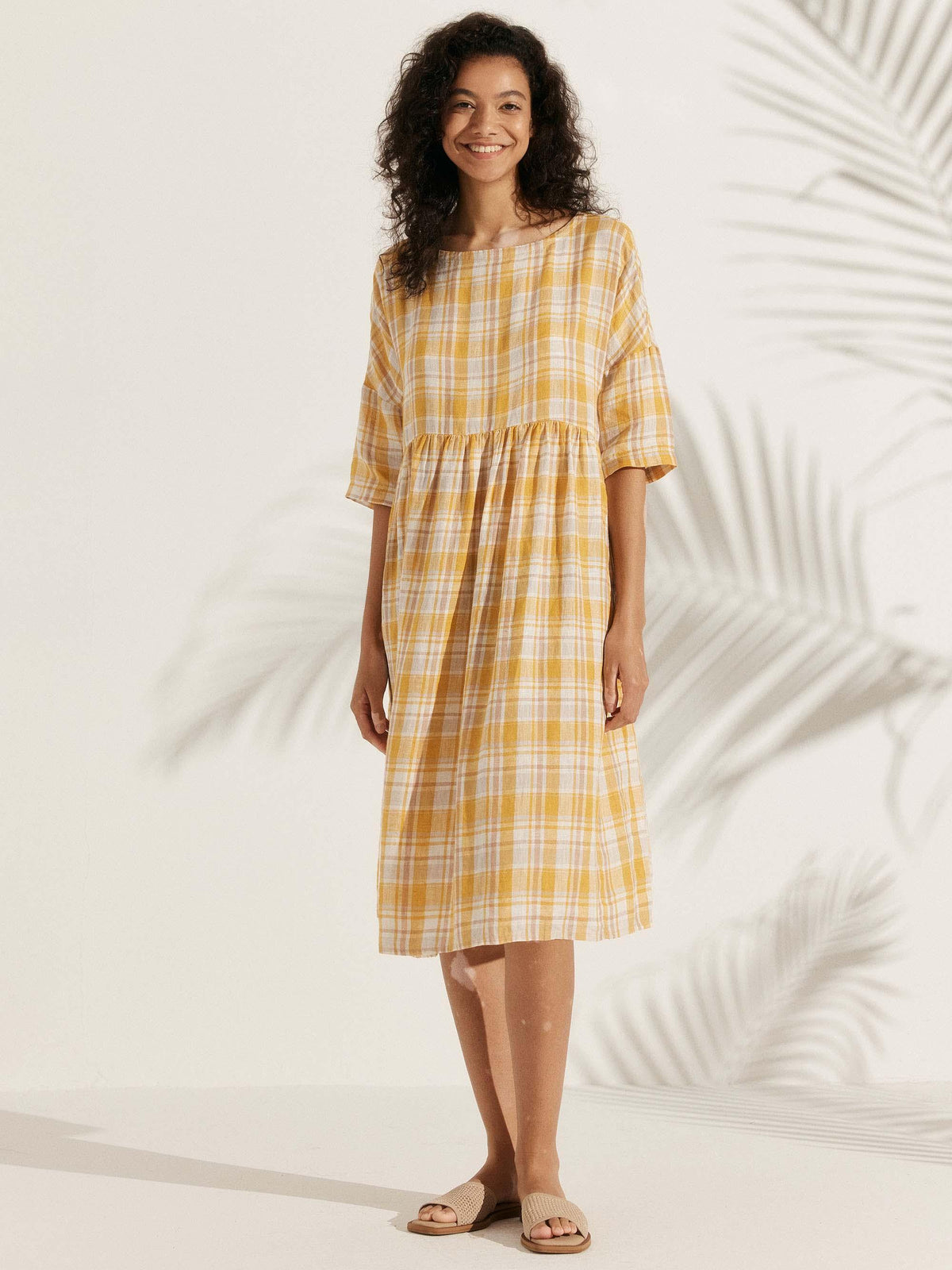 Womens Linen A Line Midi Dress