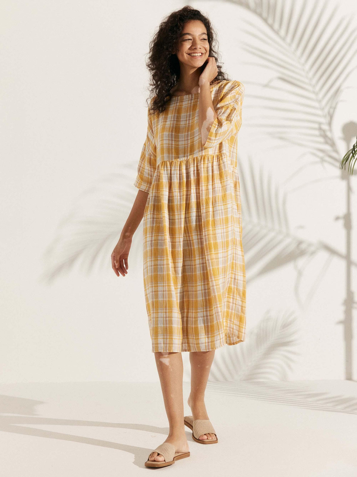 Womens Linen A Line Midi Dress