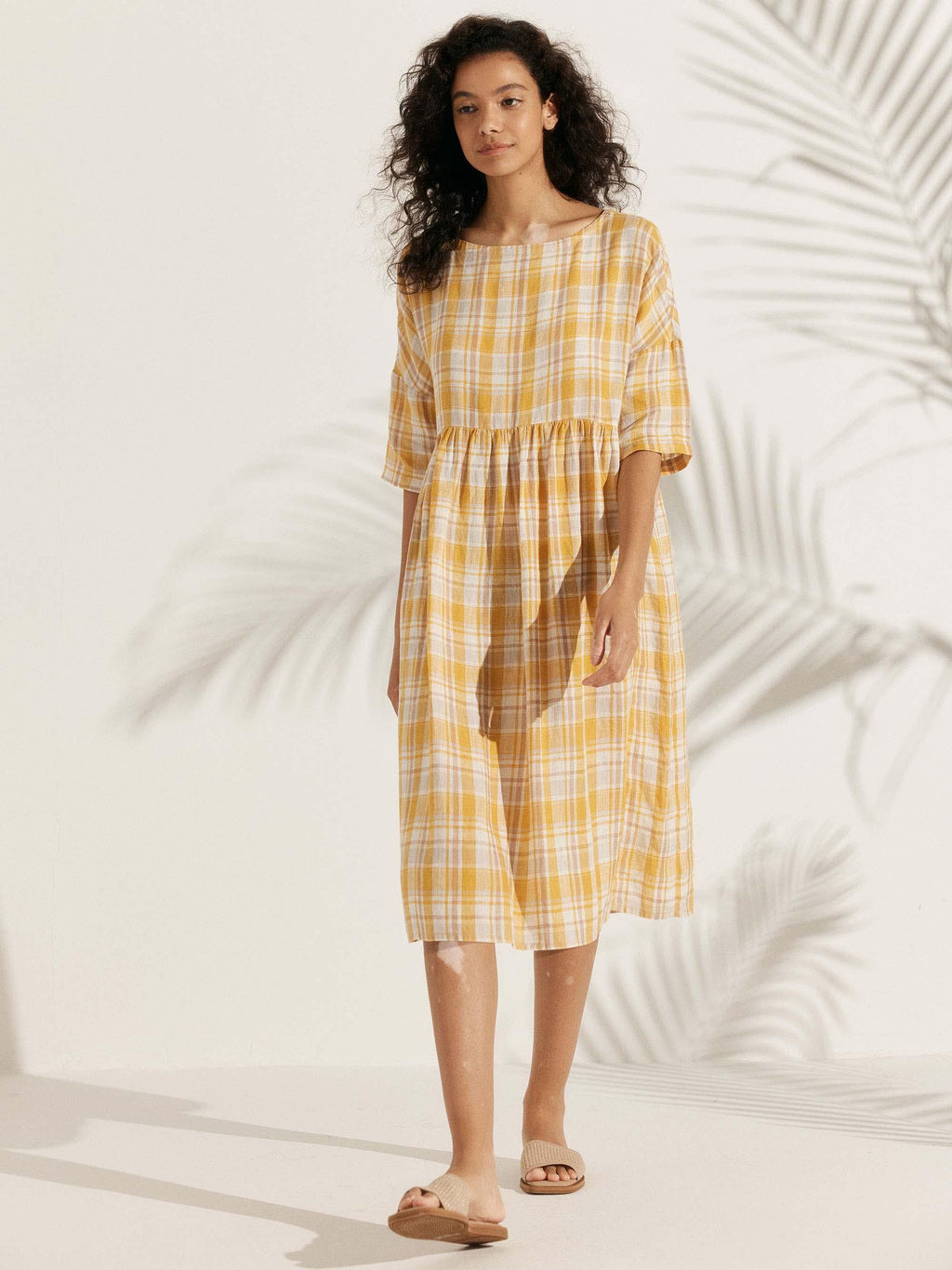 Womens Linen A Line Midi Dress