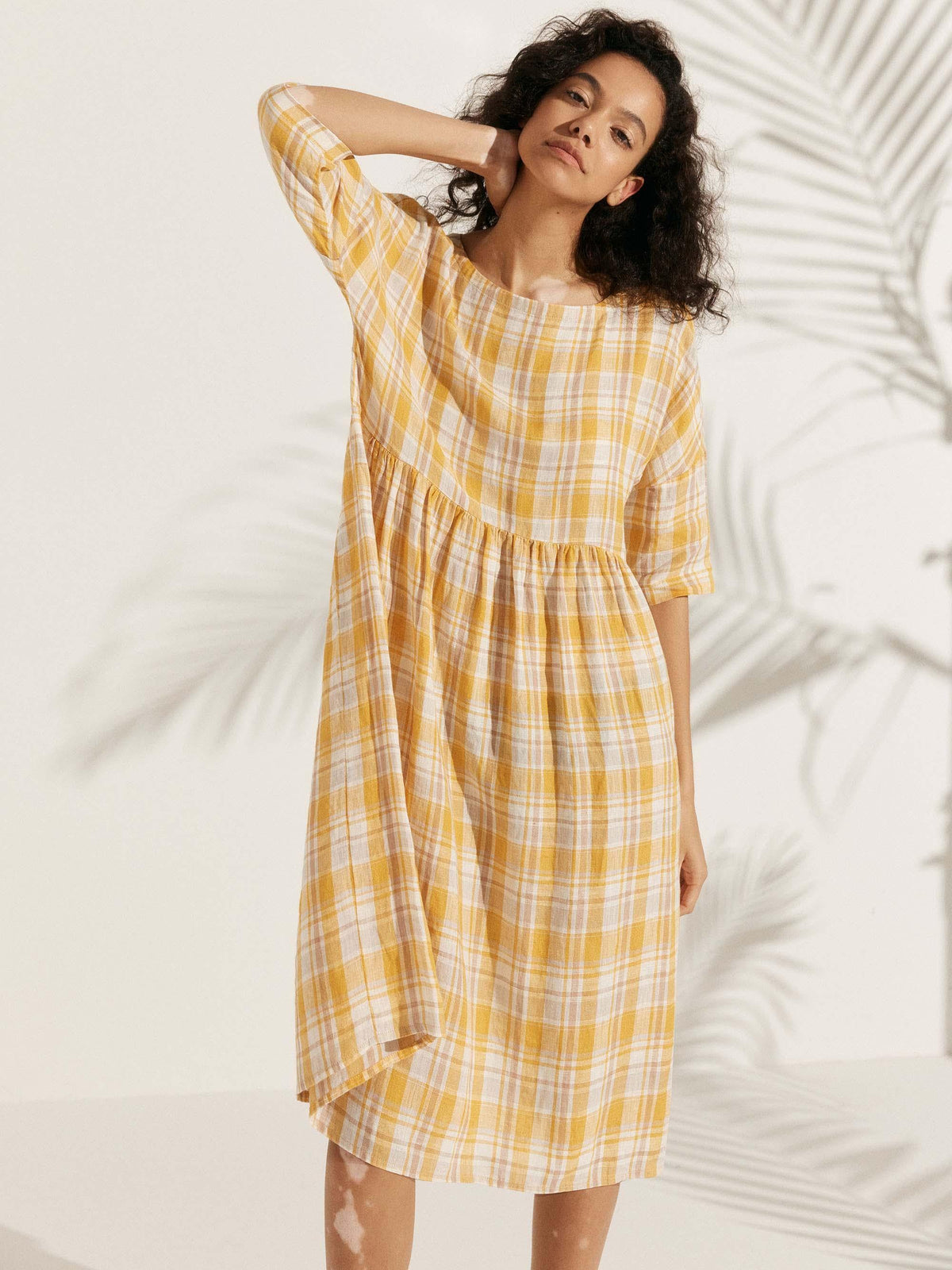 Womens Linen A Line Midi Dress