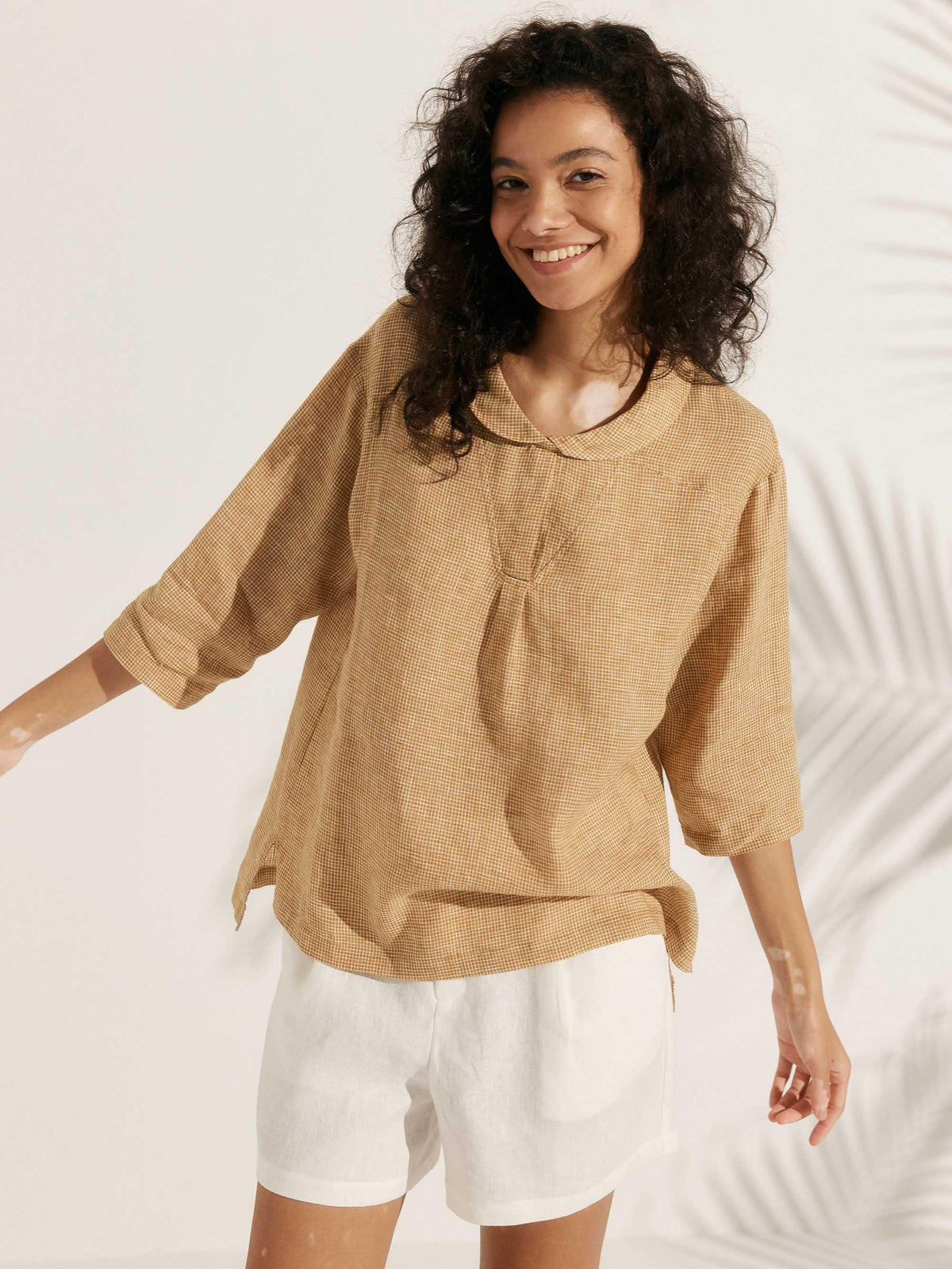 Womens Linen V Neck Top