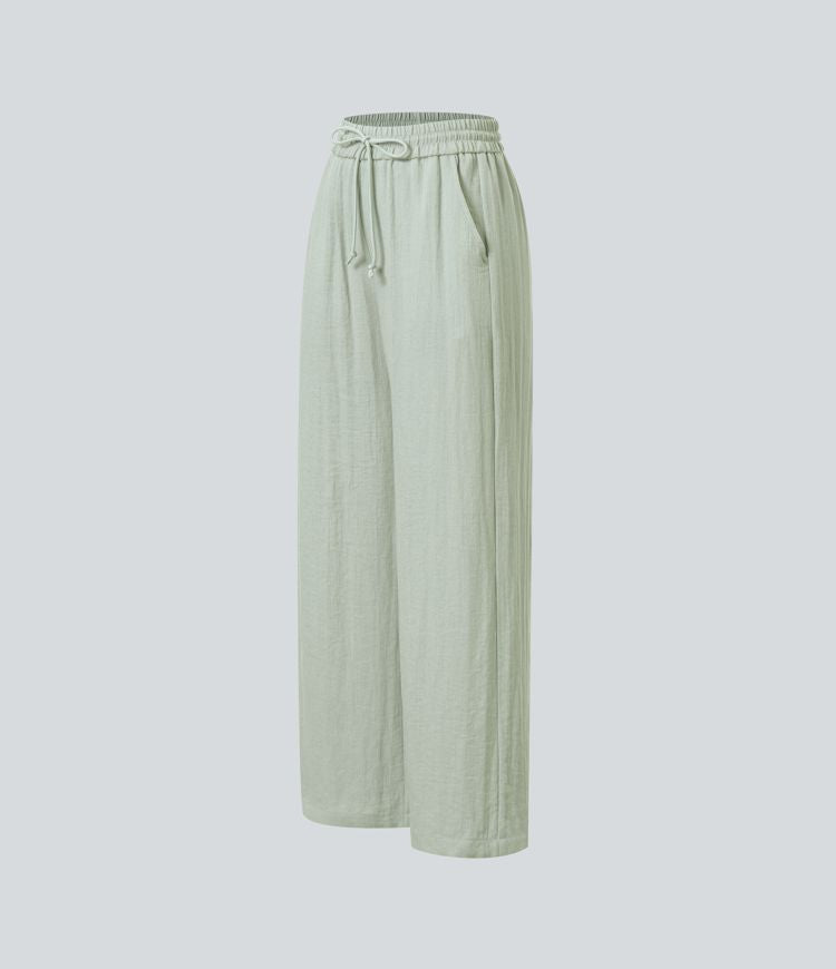 Womens High Waisted Drawstring Wide Leg Pants