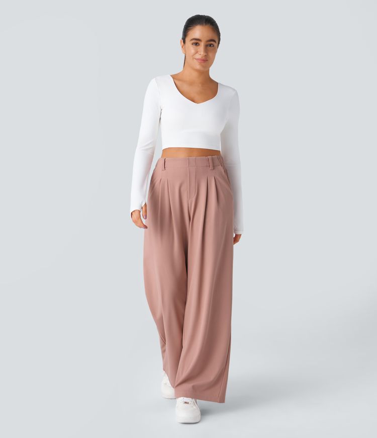 Womens High Waisted Wide Leg Work Pants