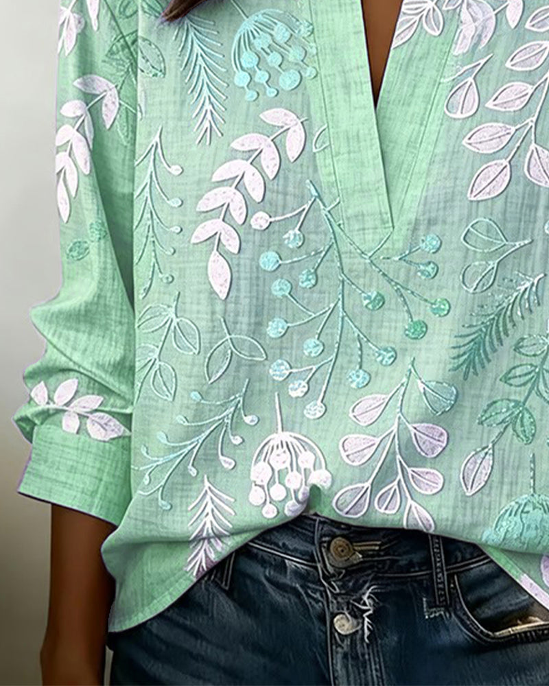 Womens Floral V Neck Blouse