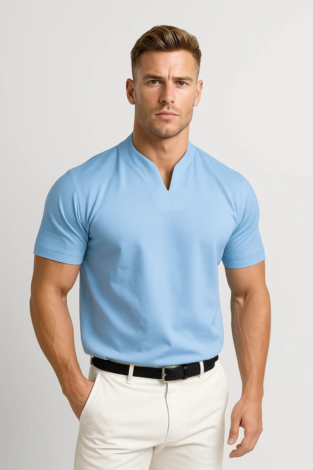 Mens Split Collar Short Sleeve Shirt
