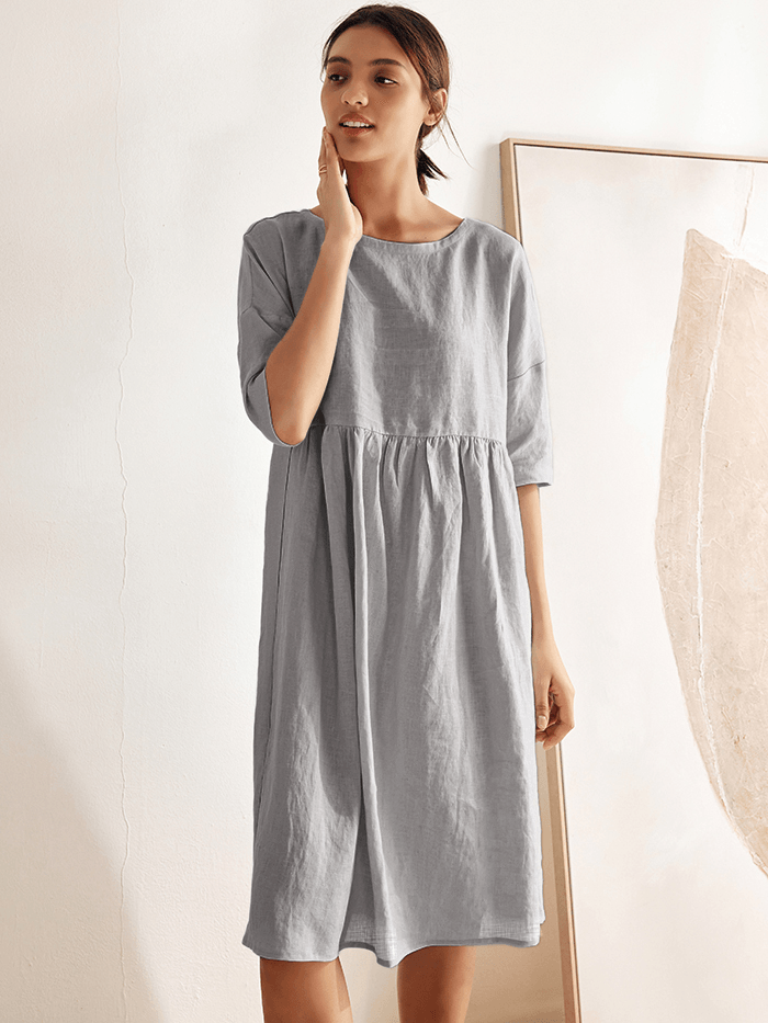 Womens Linen A Line Midi Dress