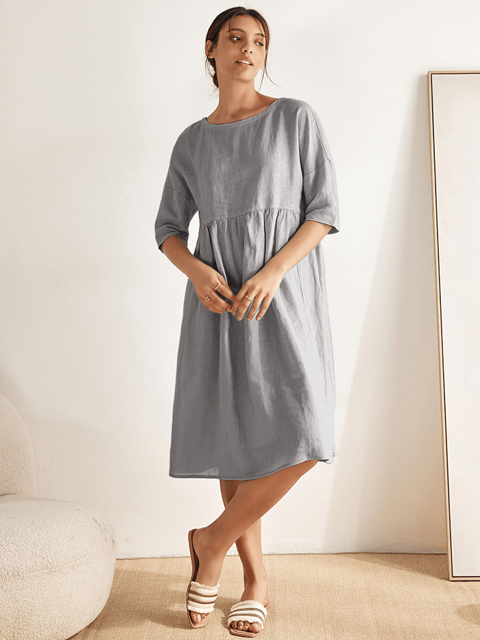 Womens Linen A Line Midi Dress