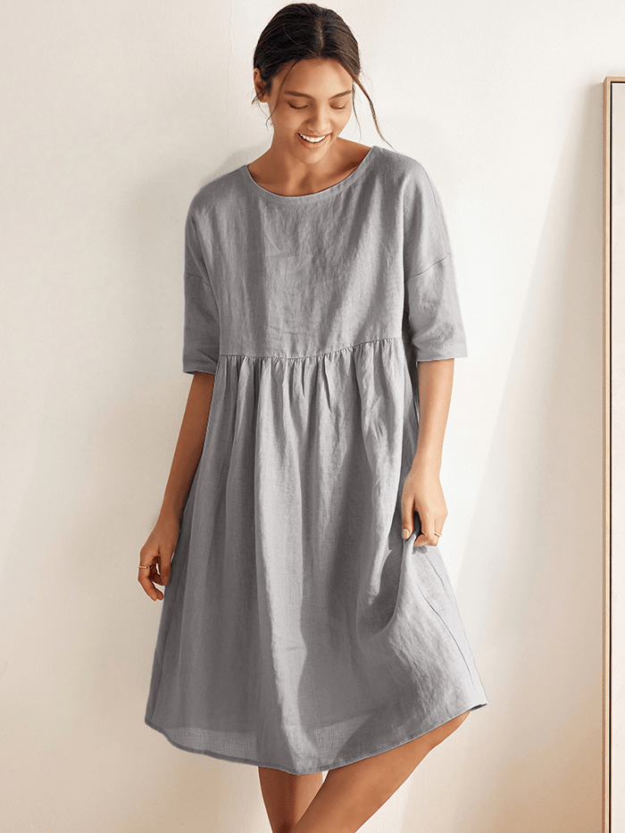 Womens Linen A Line Midi Dress