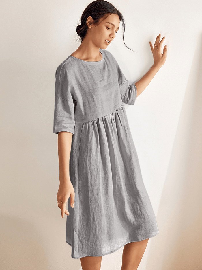 Womens Linen A Line Midi Dress