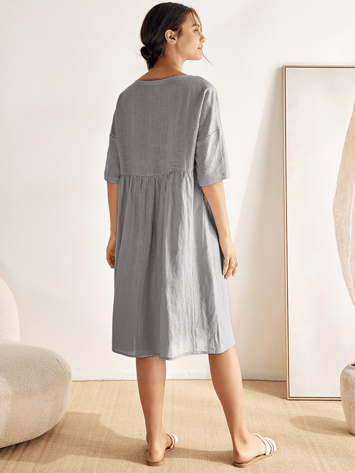 Womens Linen A Line Midi Dress