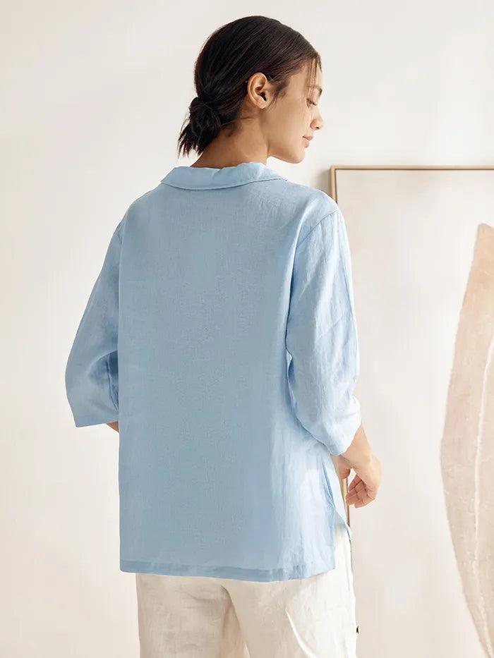 Womens Linen V Neck Top