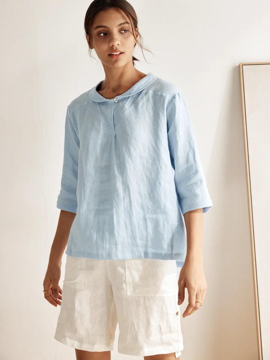 Womens Linen V Neck Top