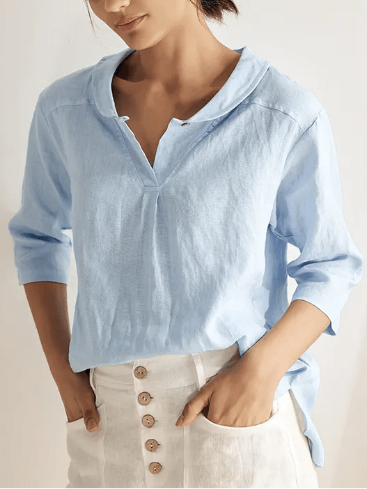 Womens Linen V Neck Top