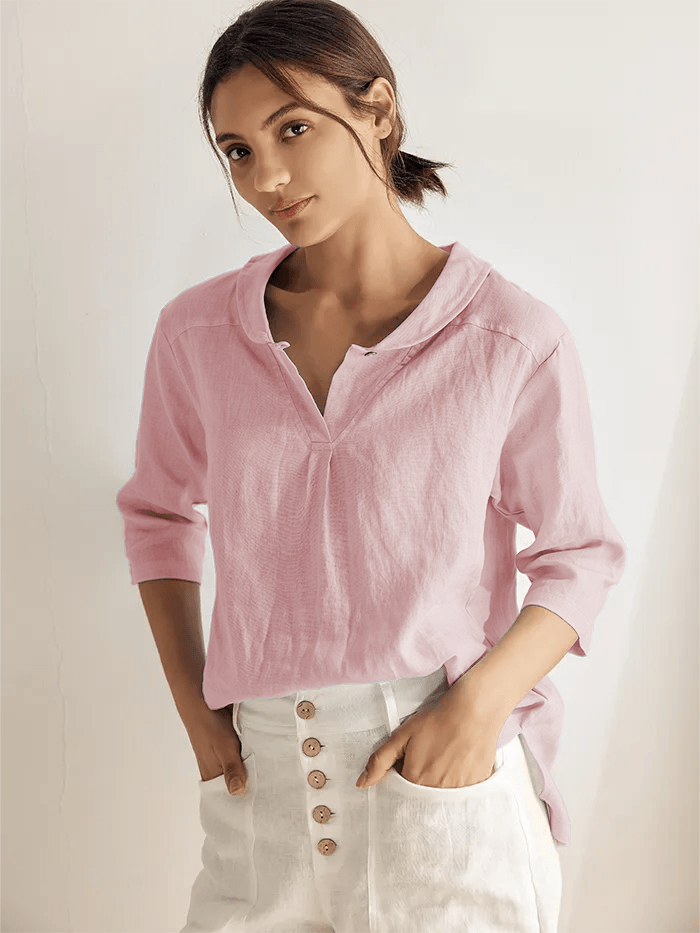 Womens Linen V Neck Top