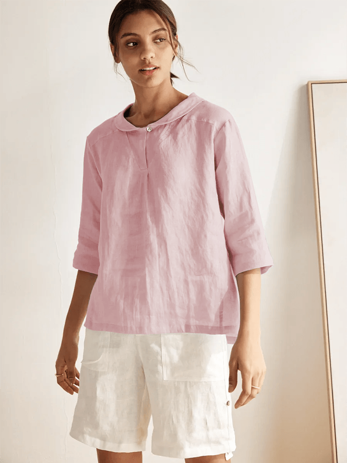 Womens Linen V Neck Top