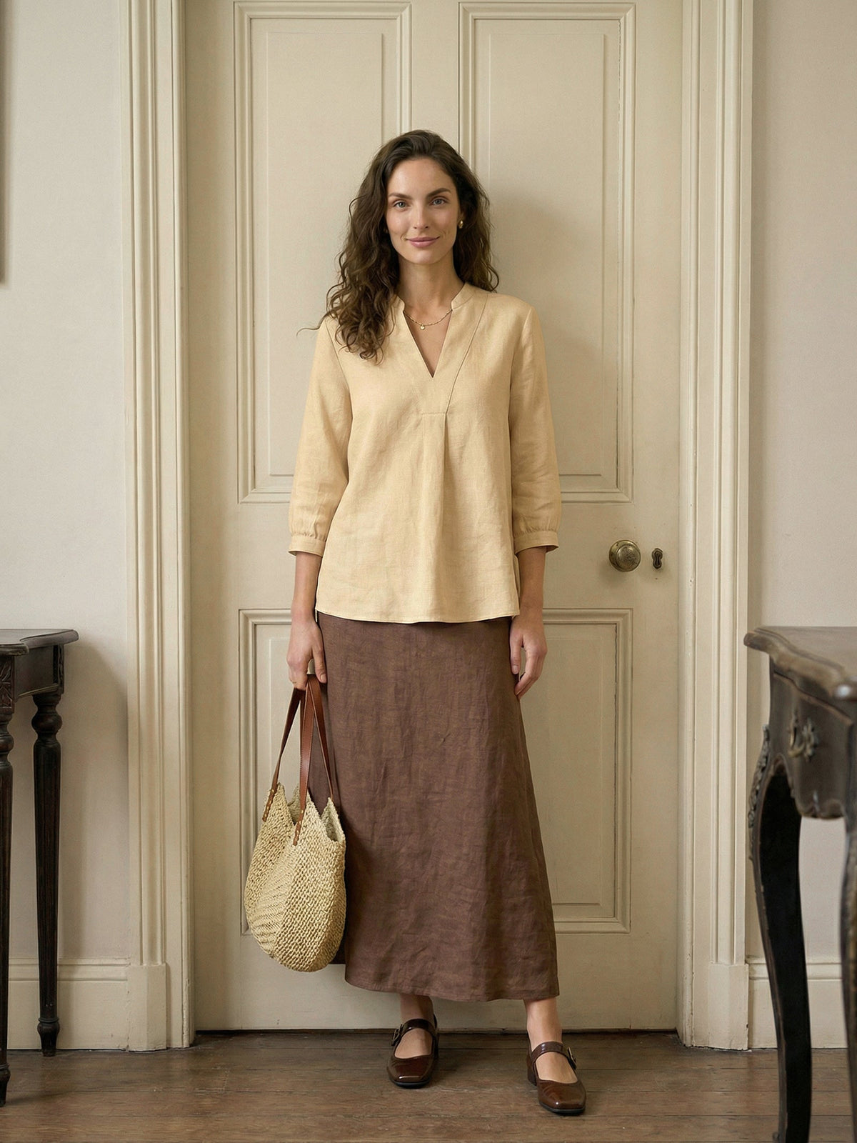 Womens Linen Stand Collar Shirt
