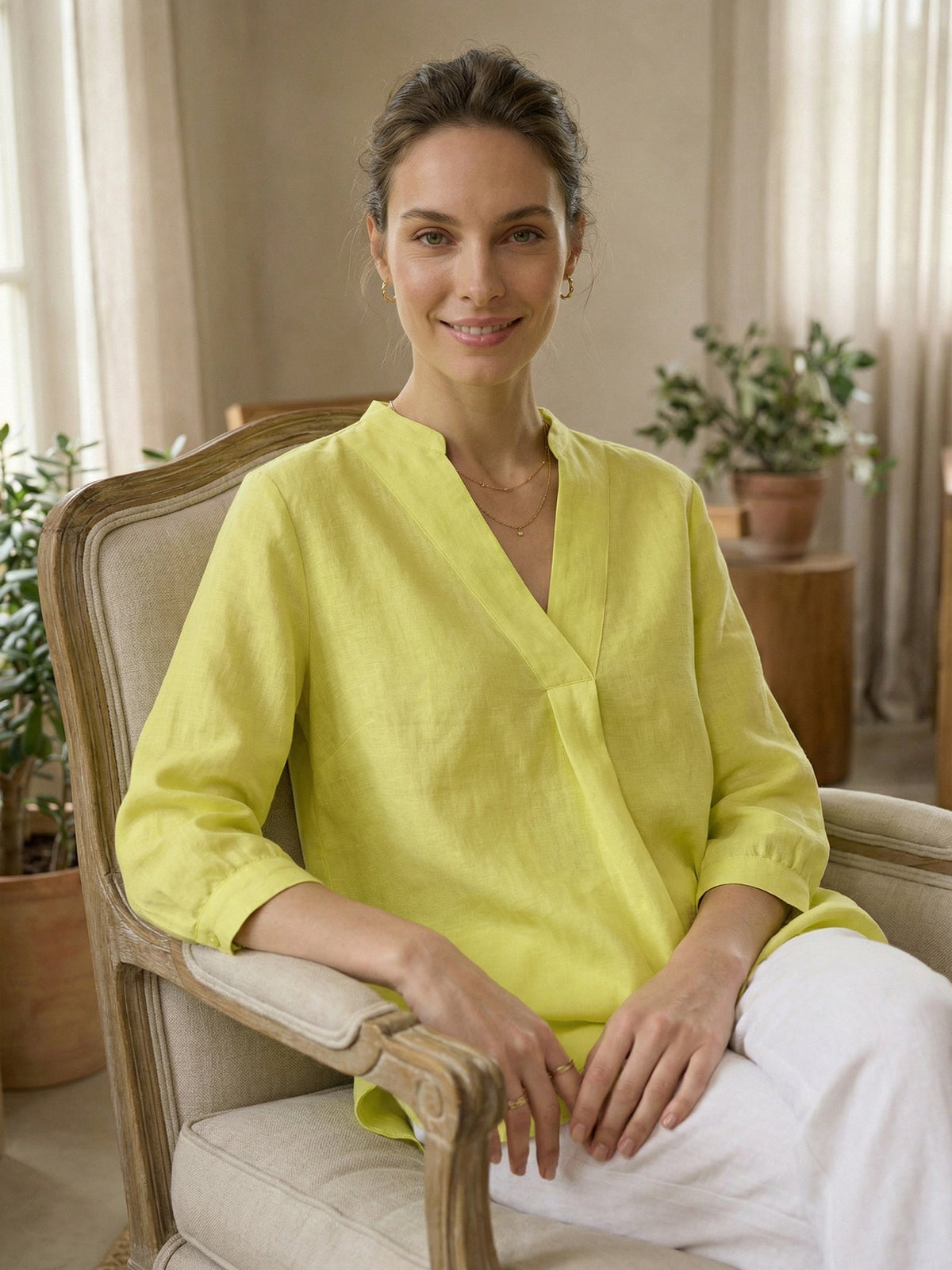 Womens Linen Stand Collar Shirt