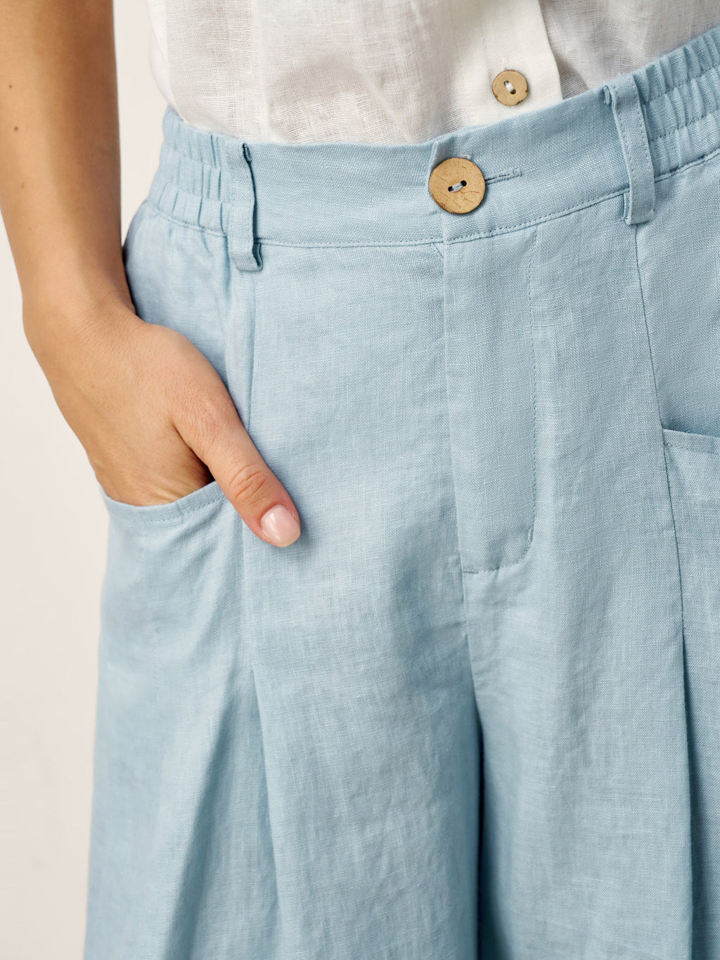 Womens High Waisted Pleated Linen Pants