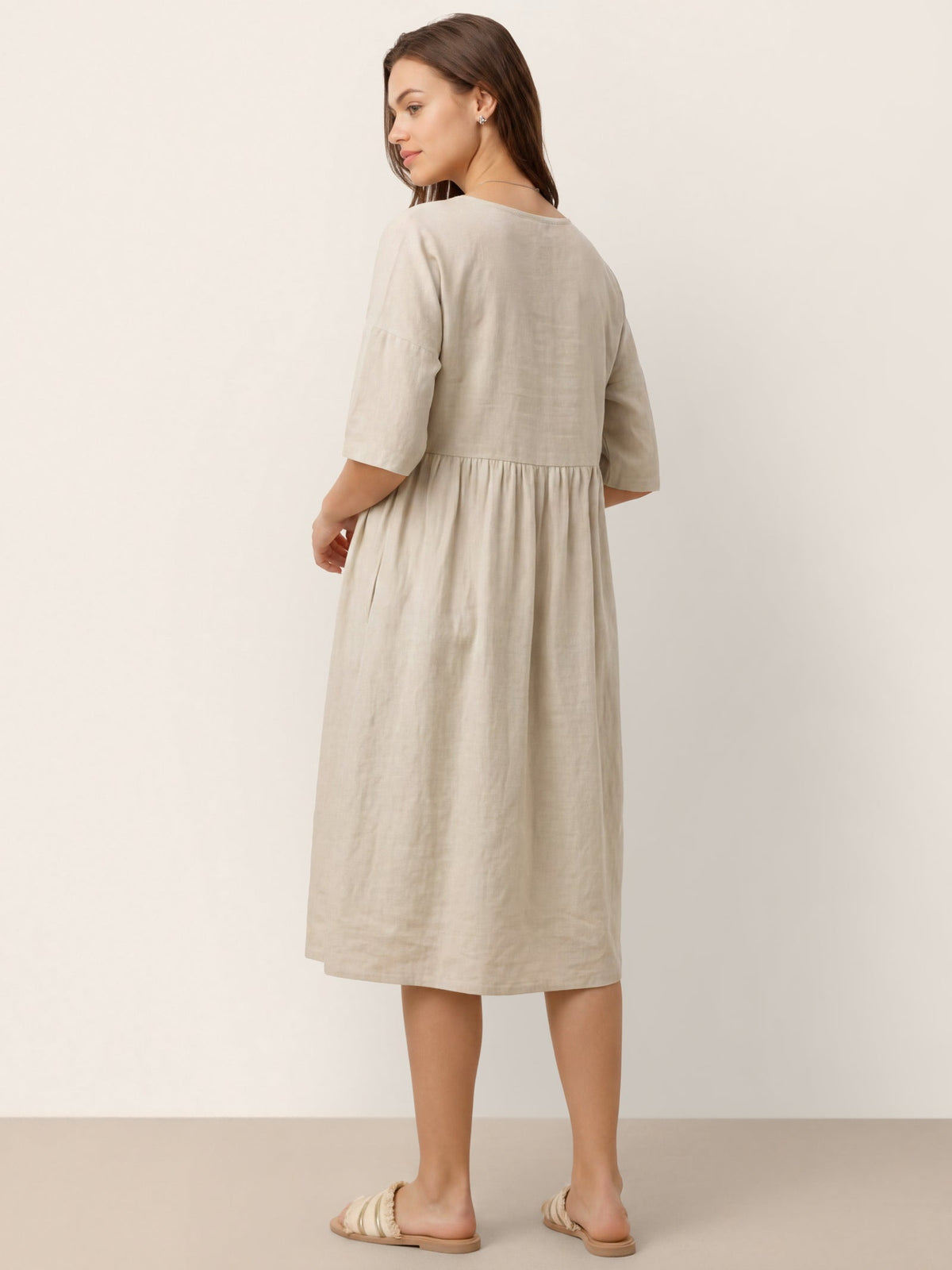 Womens Linen A Line Midi Dress