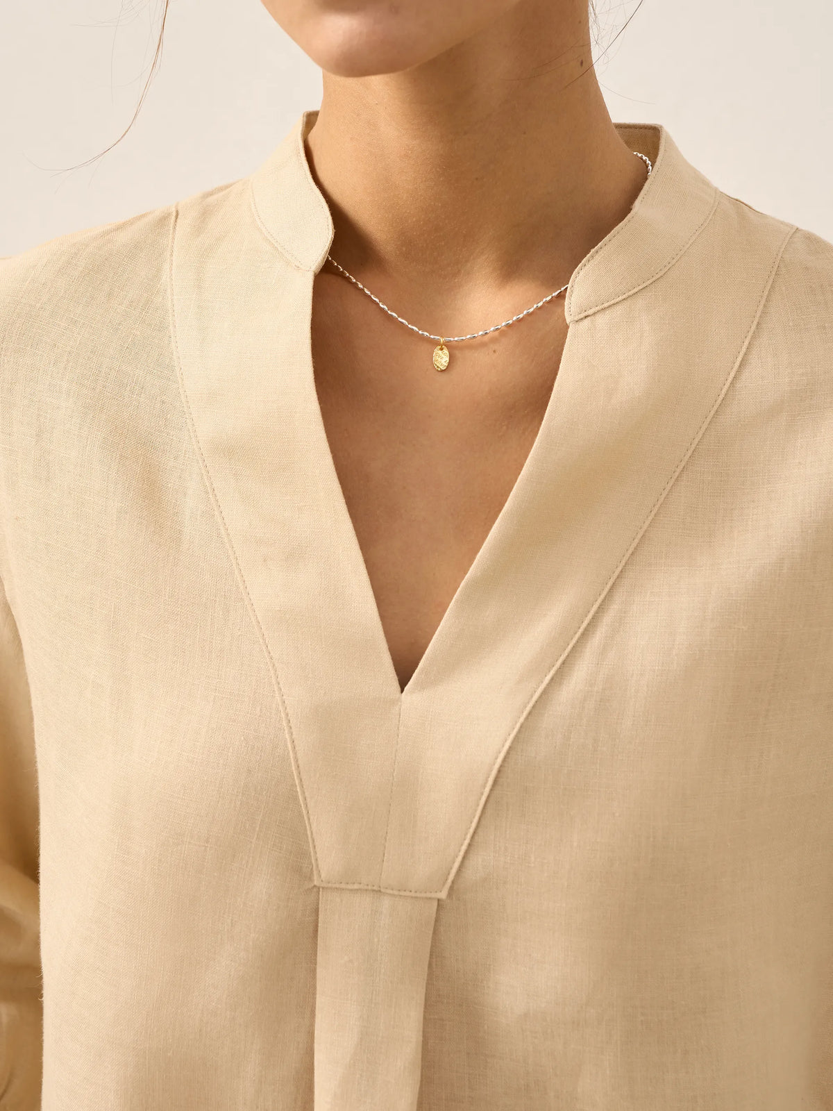 Womens Linen Stand Collar Shirt