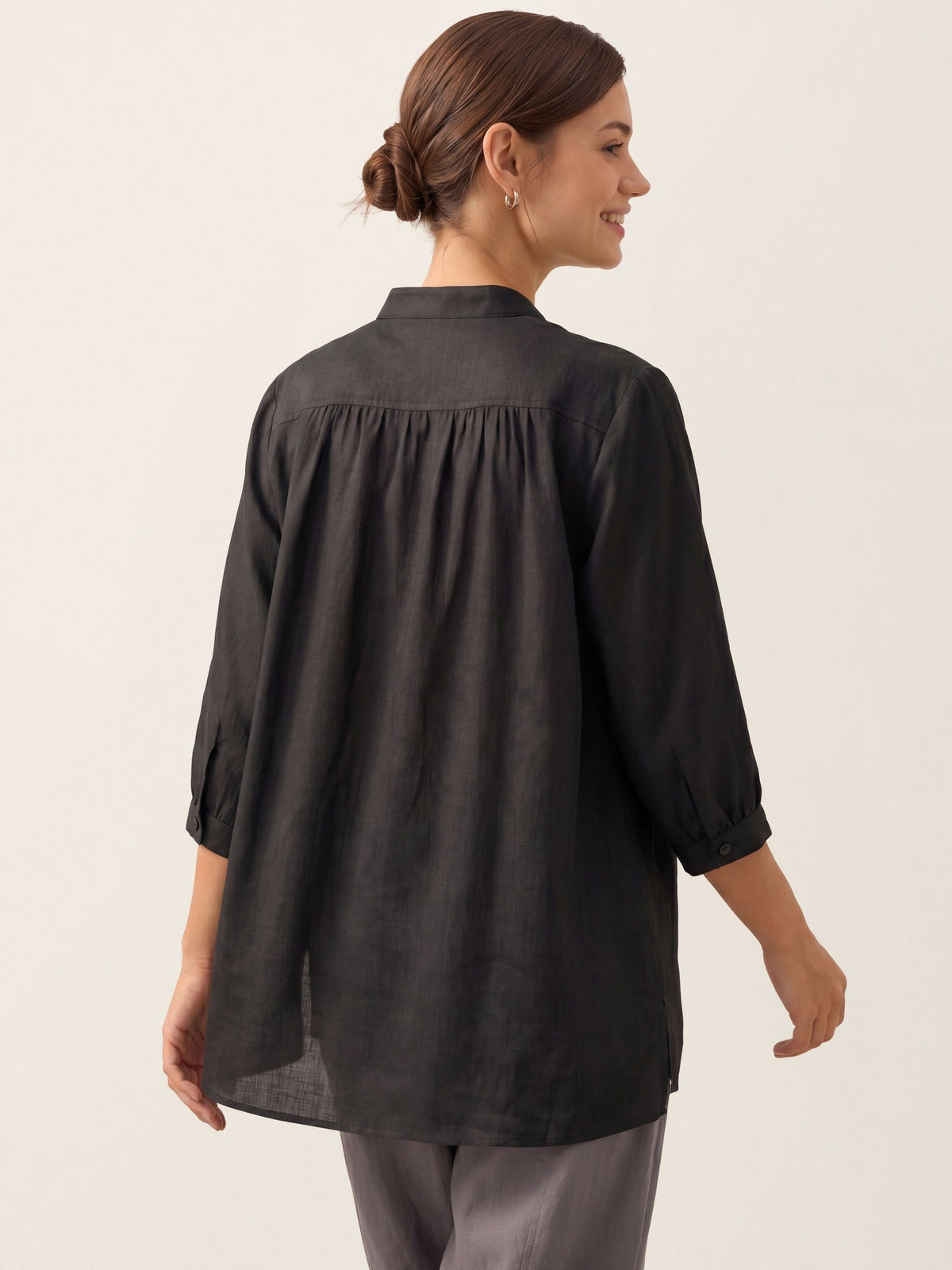 Womens Linen Stand Collar Shirt