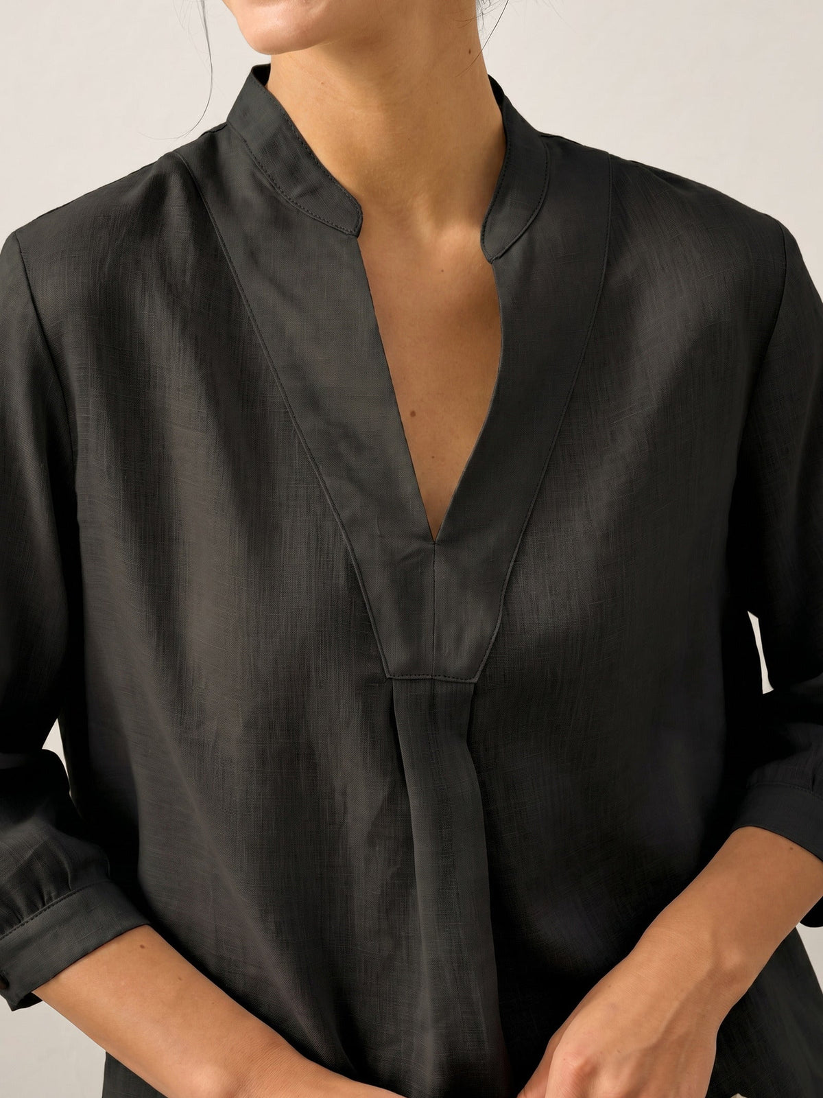Womens Linen Stand Collar Shirt