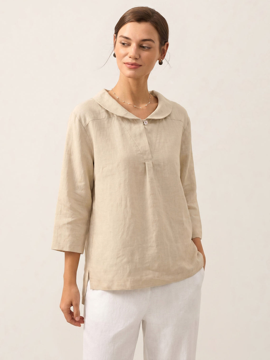 Womens Linen V Neck Top