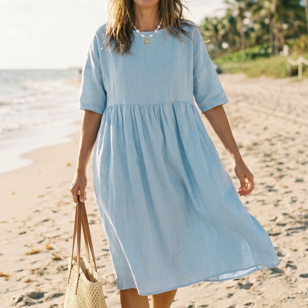 Womens Linen A Line Midi Dress