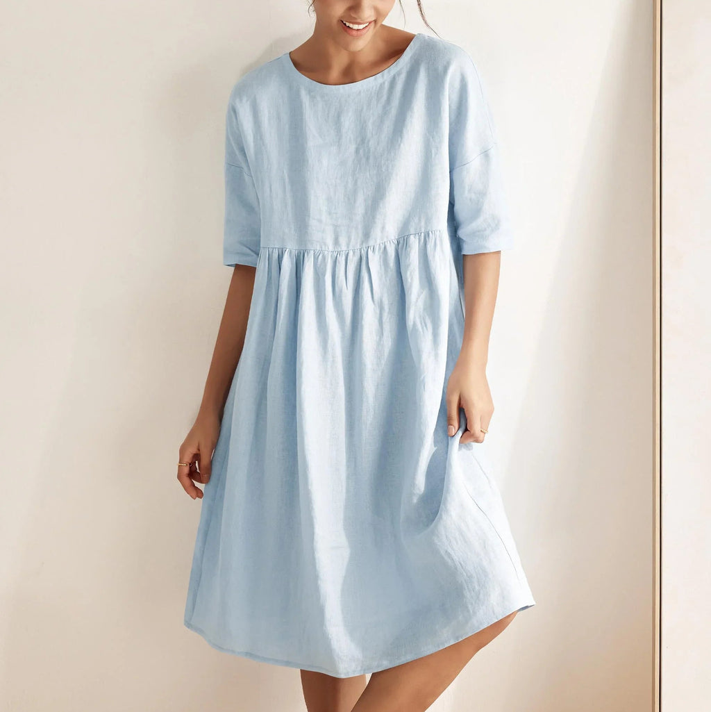 Womens Linen A Line Midi Dress