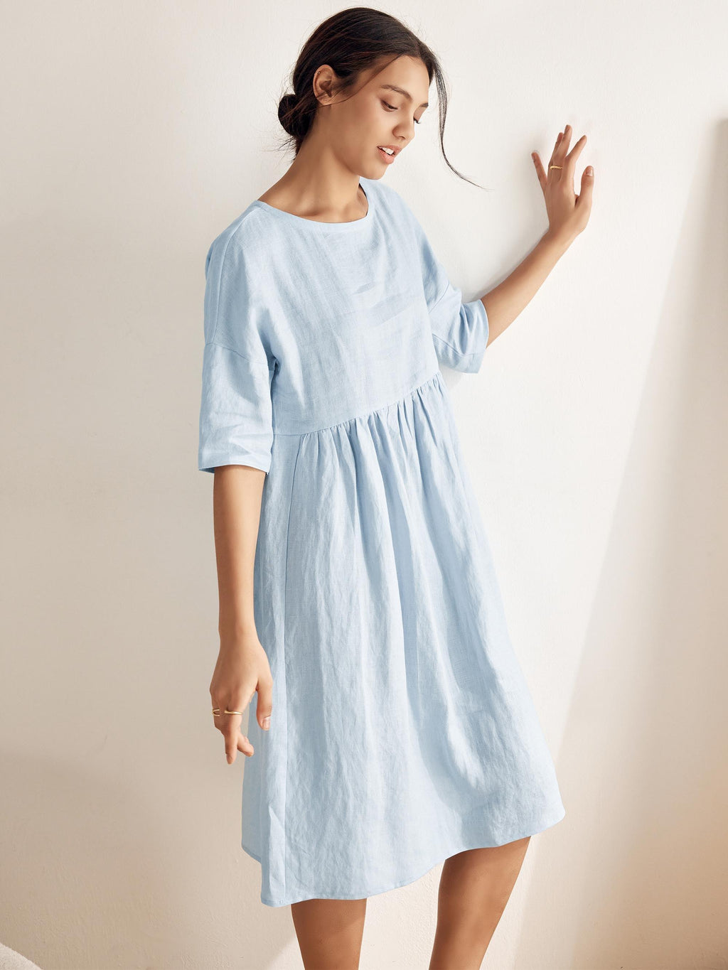 Womens Linen A Line Midi Dress