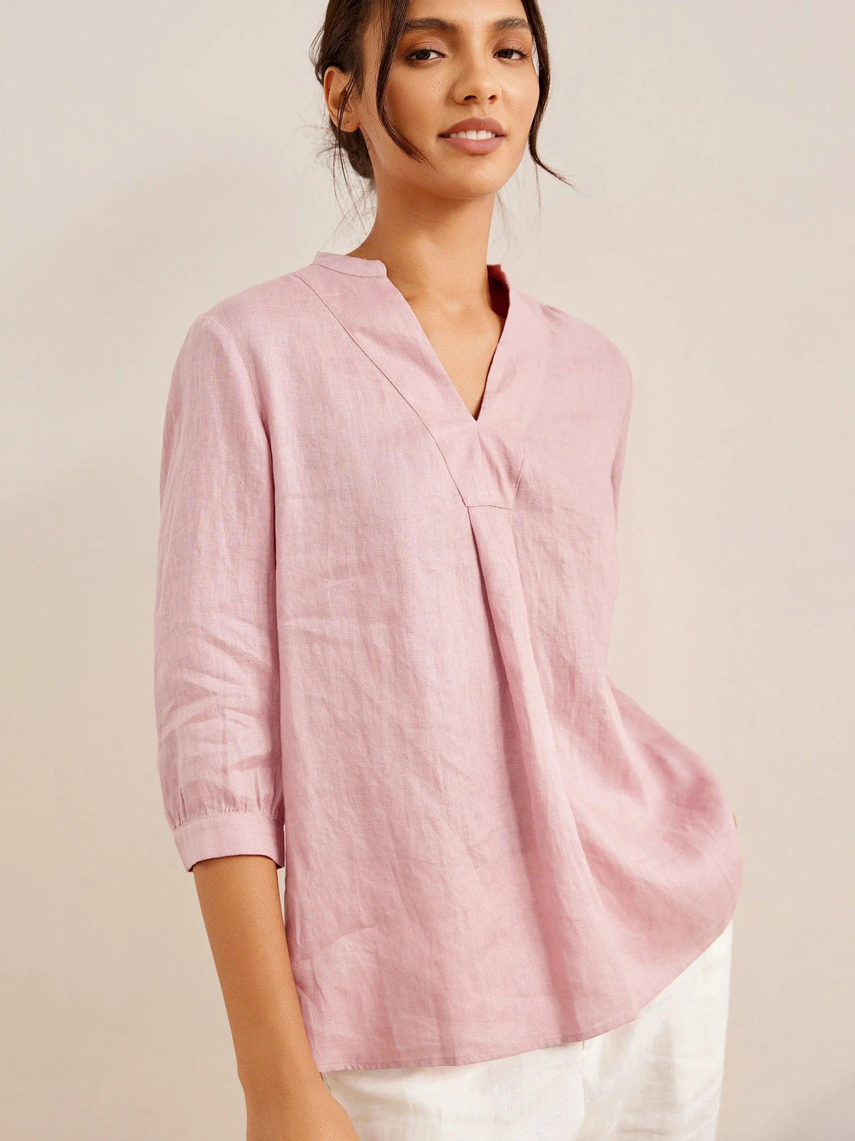 Womens Linen Stand Collar Shirt