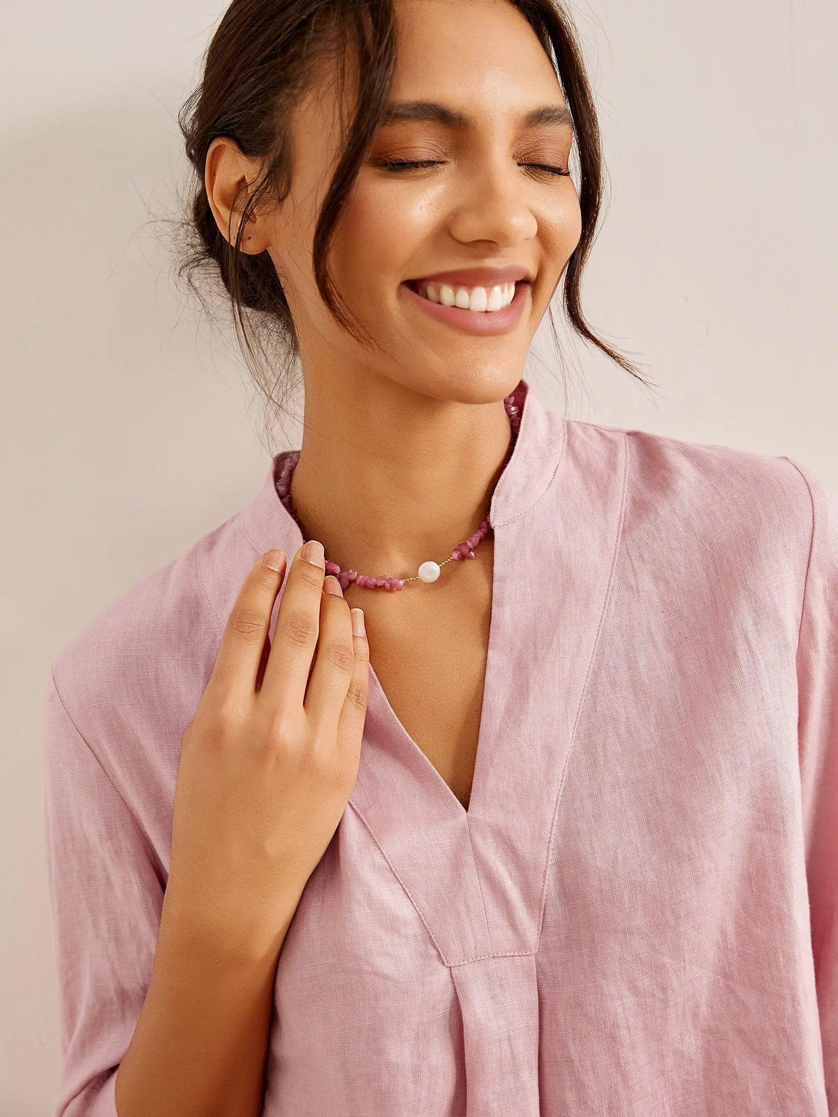 Womens Linen Stand Collar Shirt