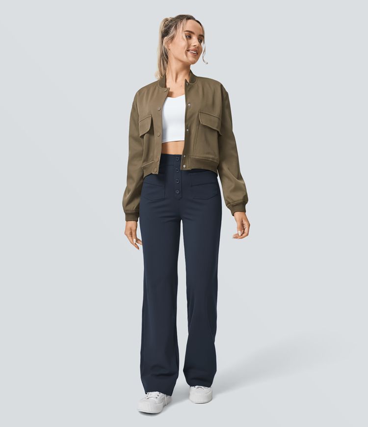 Womens High Waisted Straight Leg Work Pants