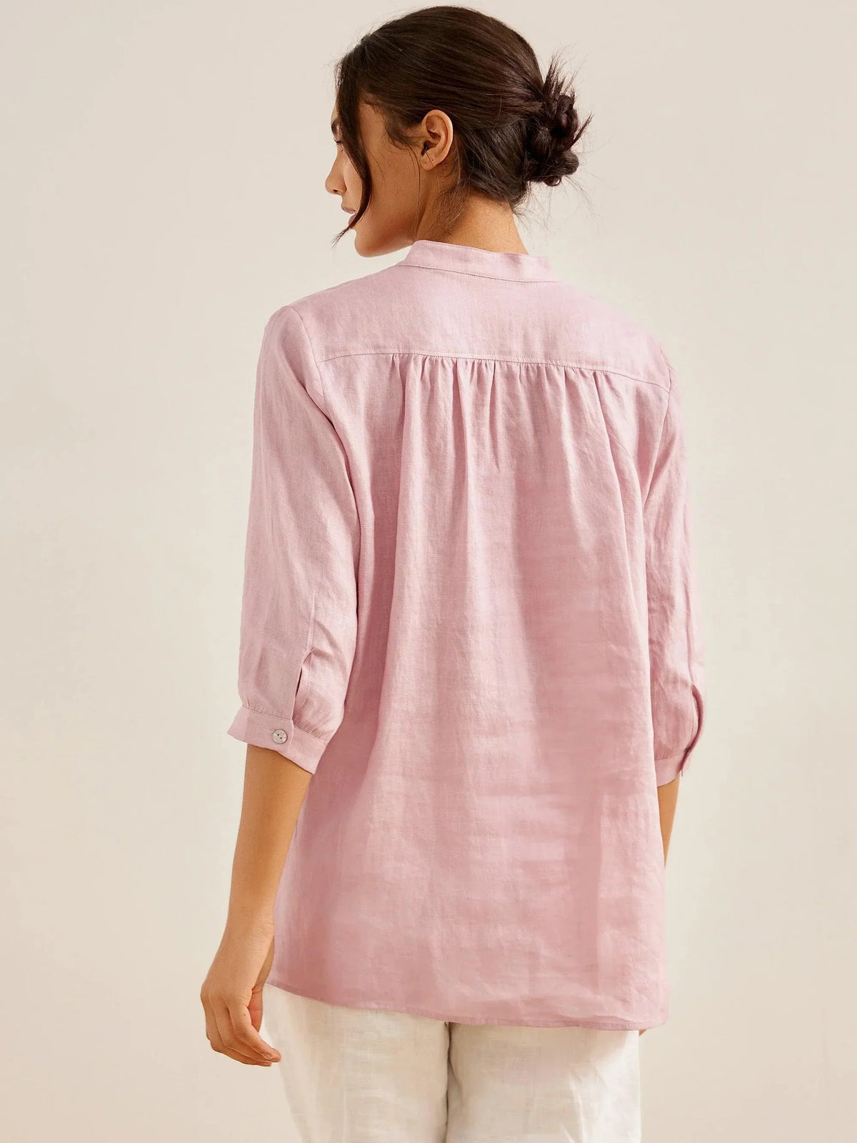 Womens Linen Stand Collar Shirt