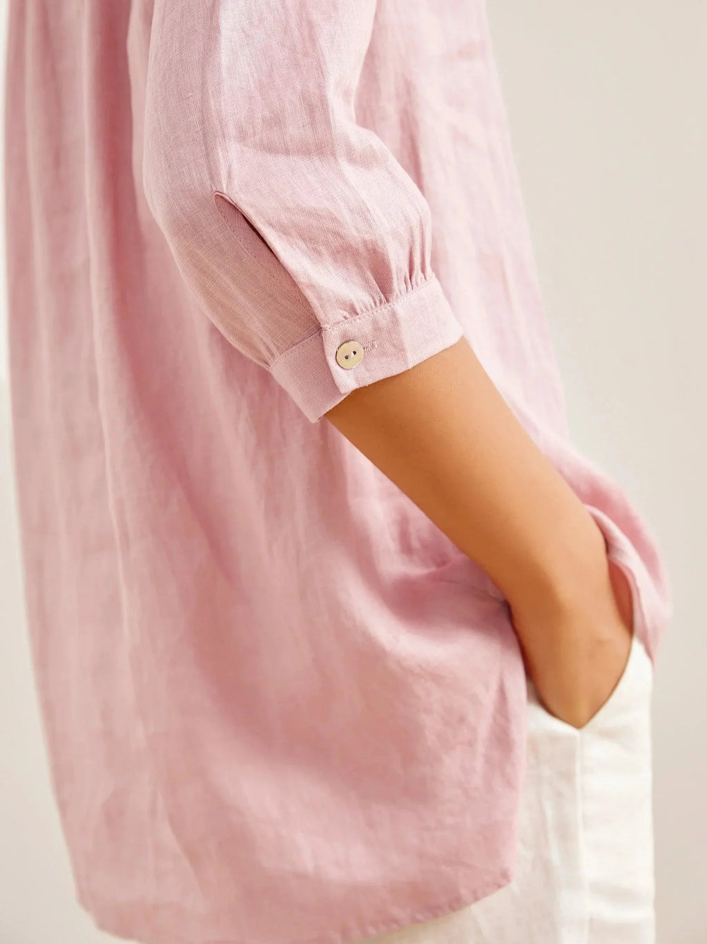 Womens Linen Stand Collar Shirt