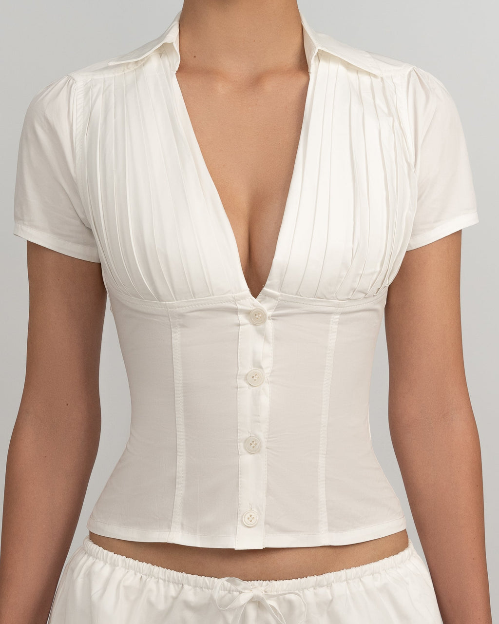 Womens V Neck Button Front Top