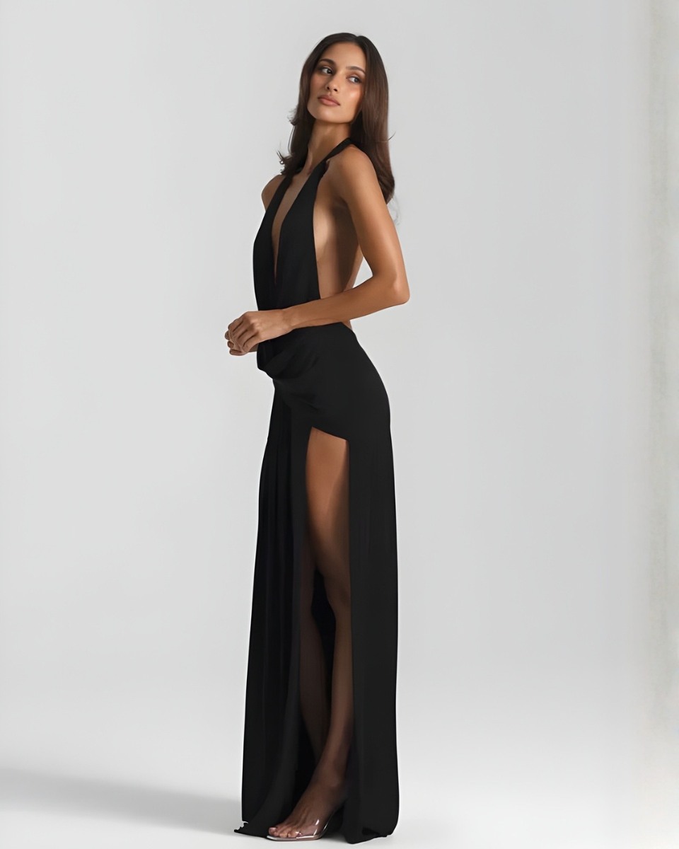 Womens Halter Neck Backless Maxi Dress