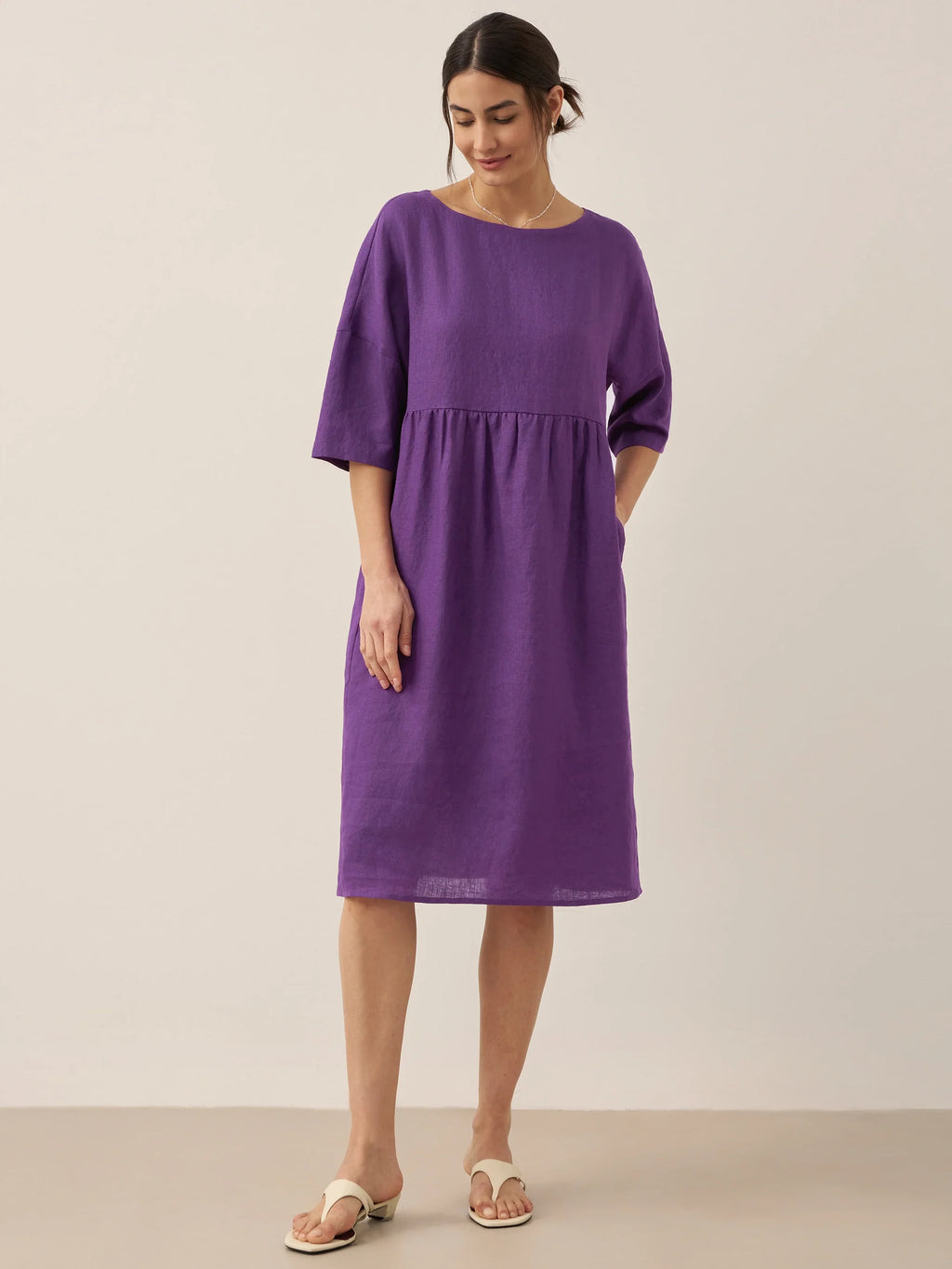 Womens Linen A Line Midi Dress