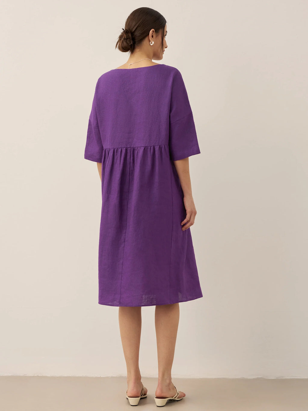 Womens Linen A Line Midi Dress
