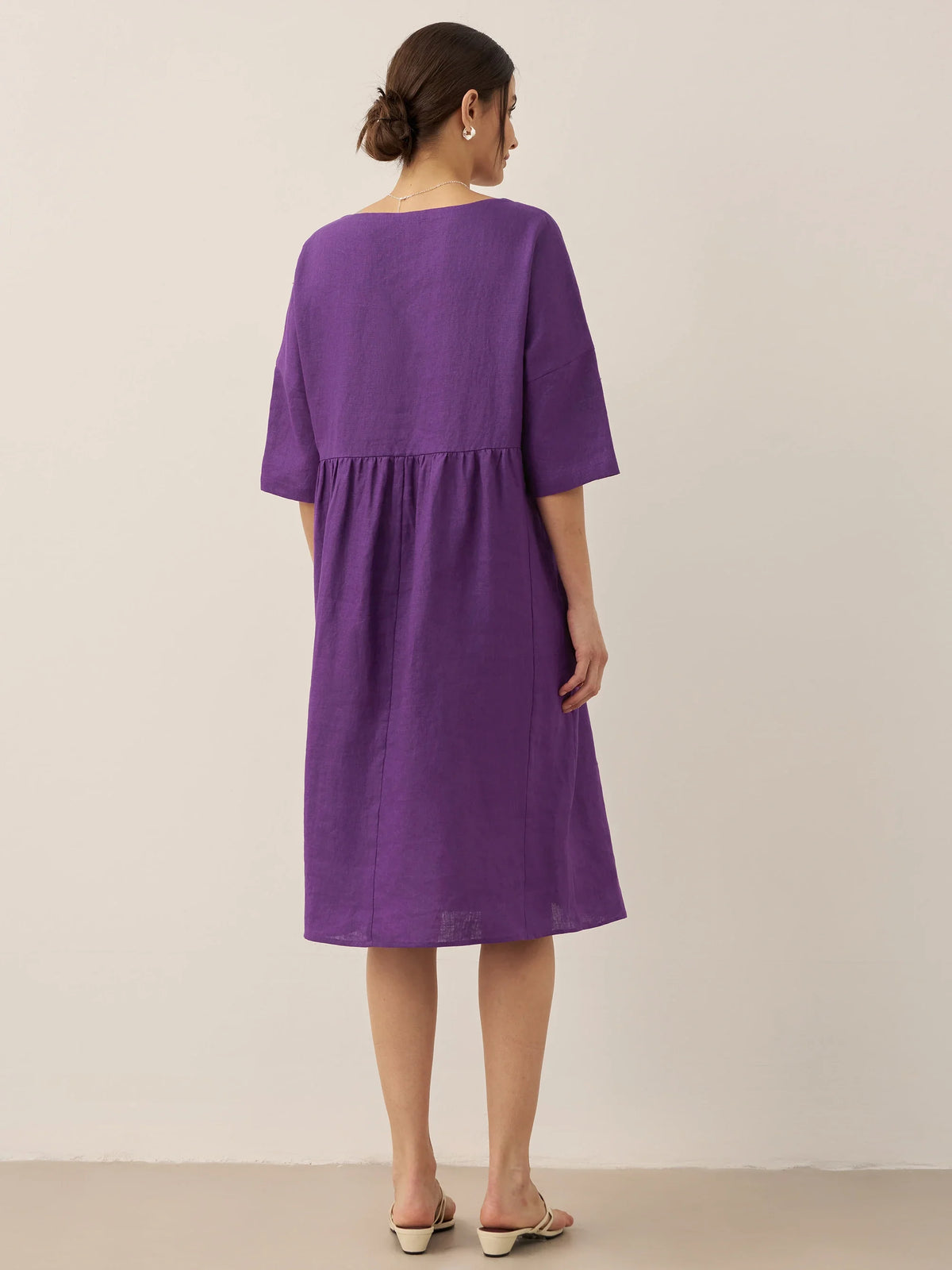 Womens Linen A Line Midi Dress