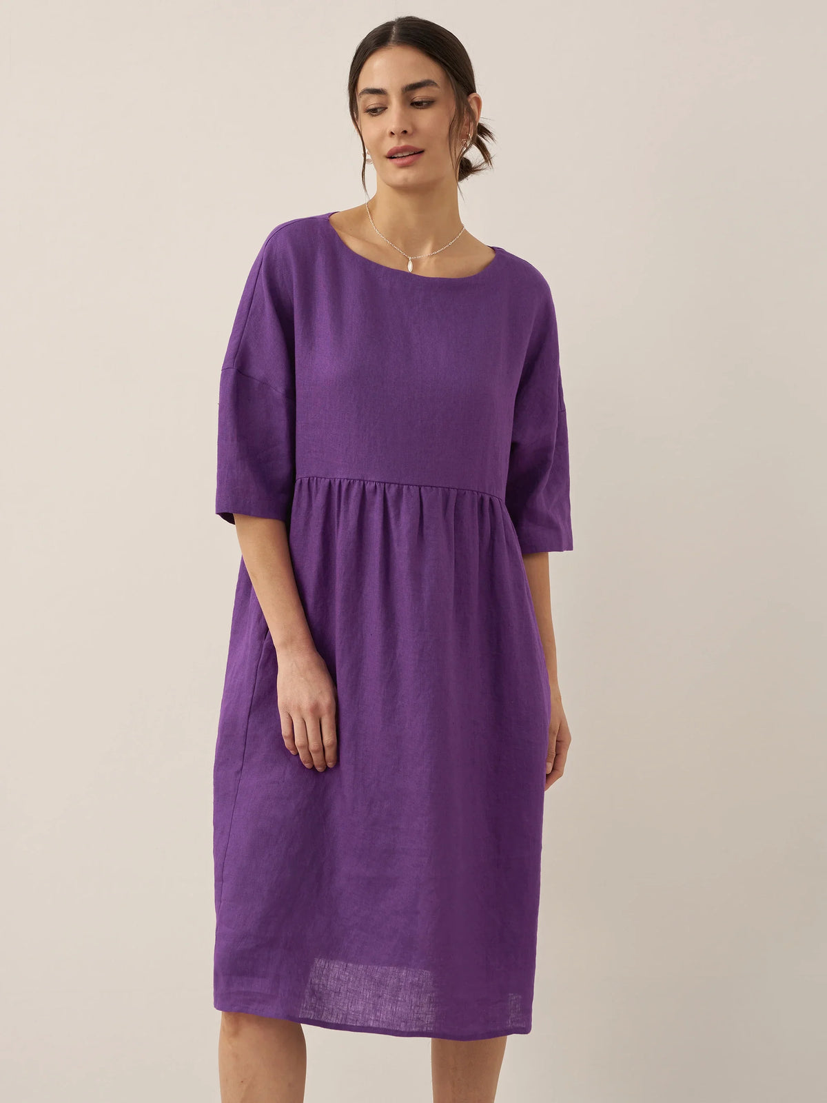 Womens Linen A Line Midi Dress