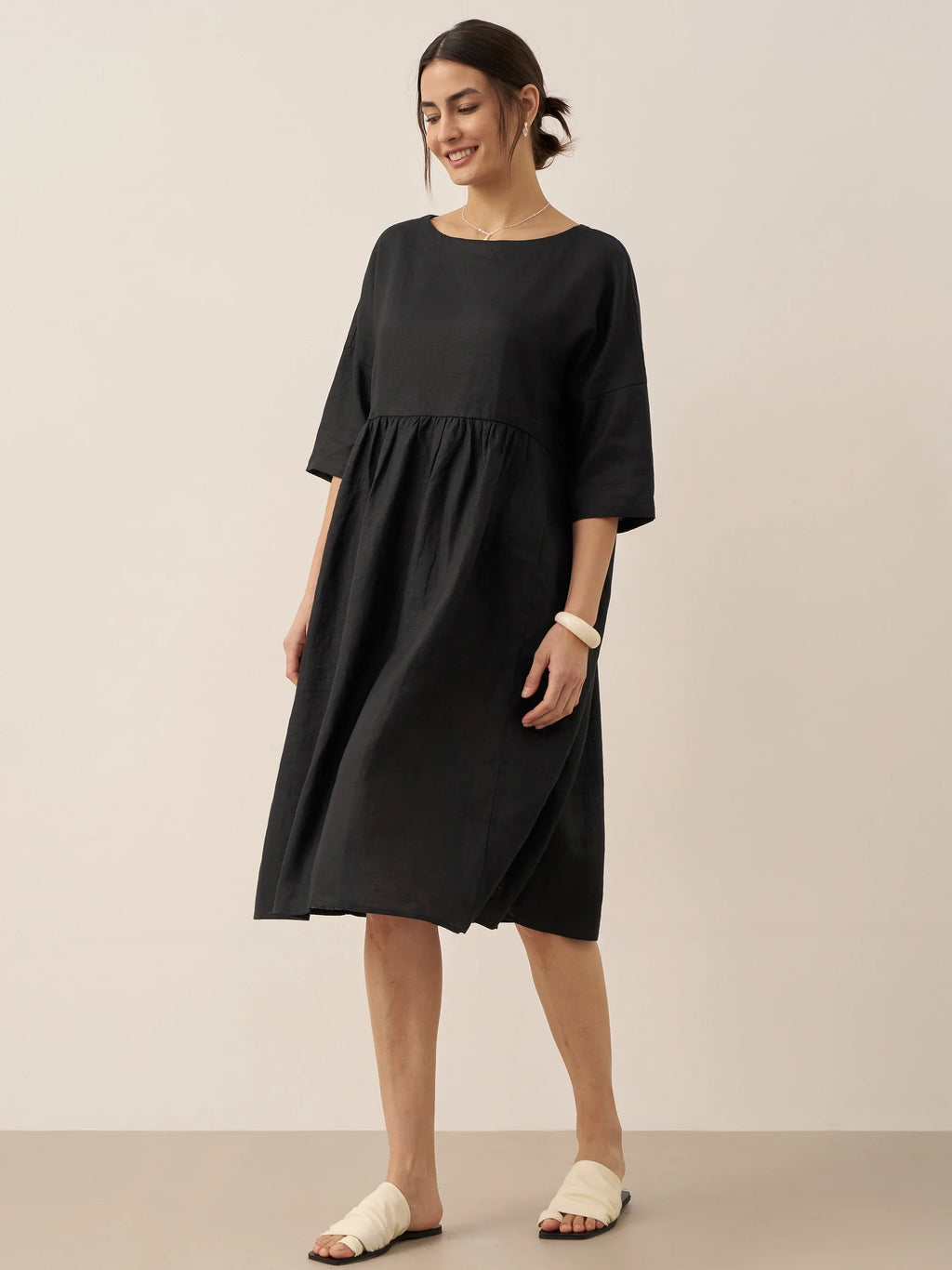 Womens Linen A Line Midi Dress