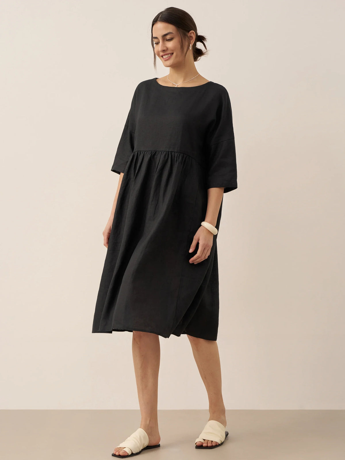 Womens Linen A Line Midi Dress