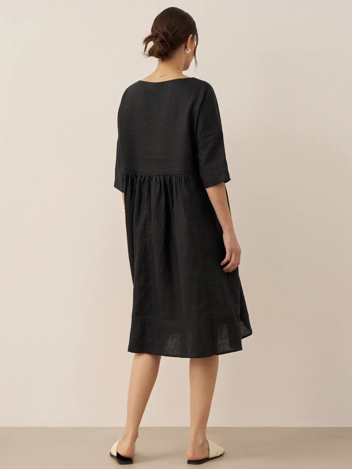 Womens Linen A Line Midi Dress