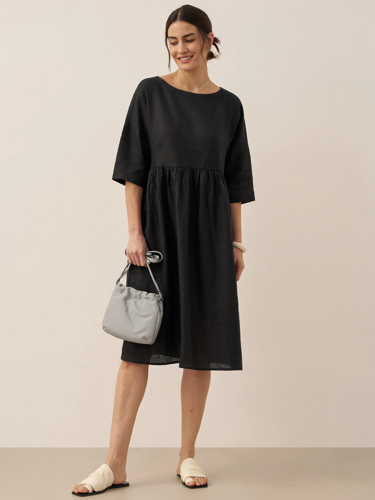 Womens Linen A Line Midi Dress